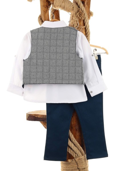İndigo (6-9 Yaş) Ekose Desenli Papyonlu Erkek Çocuk Takım 159014
