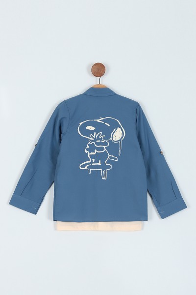 İndigo (6-9 Yaş) Snoppy Baskılı Cepli Gömlek Tişört 2Lİ Erkek Çocuk Takım 217725