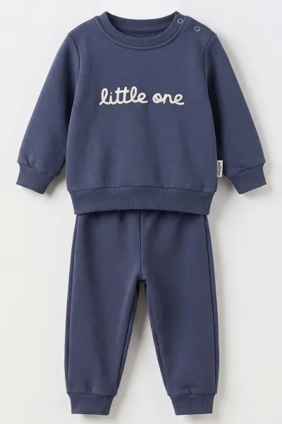 İndigo (9-18 Ay) Little One Nakışlı İçi Şardonlu Erkek Bebek Kışlık Takım 493932