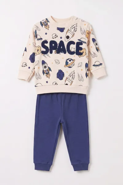 İndigo (9-18 Ay)Space Süzene Nakışlı Erkek Bebek Takım 476293