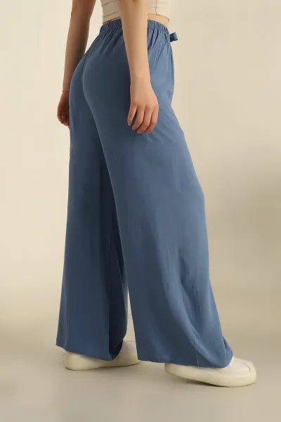 İndigo Bağlamalı Beli Lastikli Dokuma Pantolon 257763