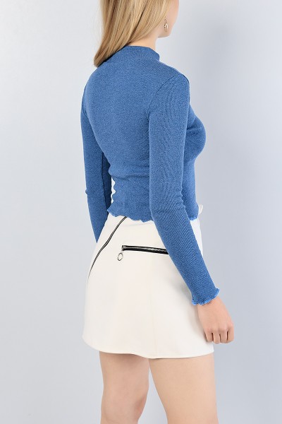 İndigo Balıkçı Yaka Fitilli Triko Bluz 82399