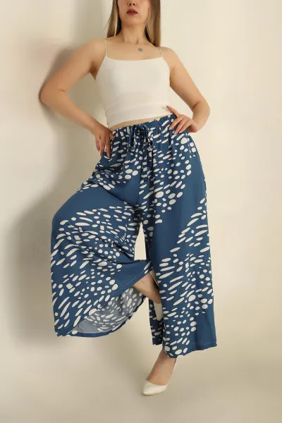 İndigo Bel Lastikli Bol Paça Desenli Pantolon 271182