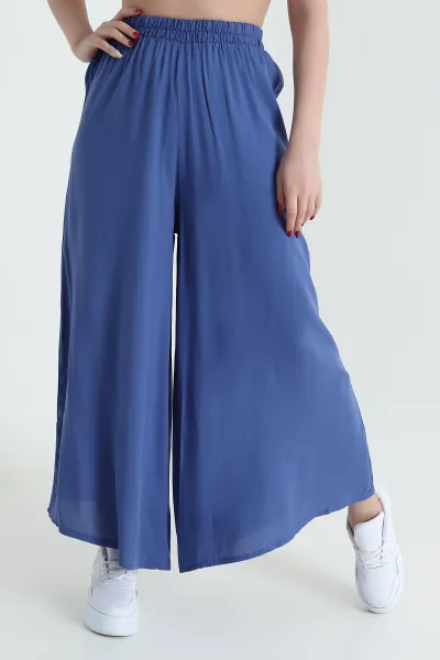 İndigo Beli Lastikli Şalvar Dokuma Kadın Pantolon 430051