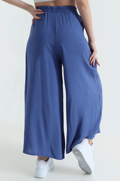 İndigo Beli Lastikli Şalvar Dokuma Kadın Pantolon 430051