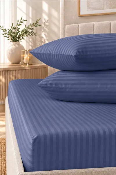 İndigo Bella Home 160x200 Cm Çift Kişilik Çizgili Saten Çarşaf Seti 483031