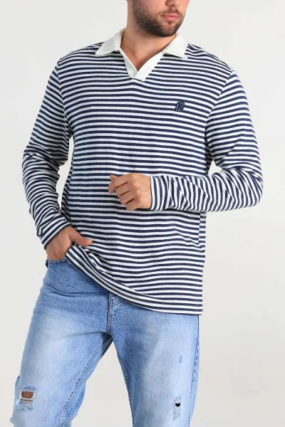 indigo-beyaz-cizgili-relaxed-fit-polo-yaka-erkek-triko-kazak-309035