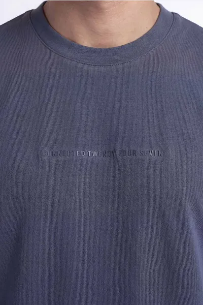İndigo Bisiklet Yaka Yazı Detaylı Erkek Tişört 454063