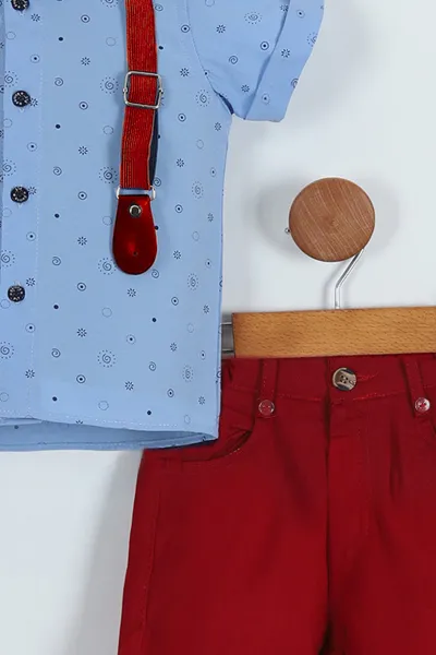 İndigo Bordo (5-8 Yaş) Papyonlu  Desenli Kemer Askılı Erkek Çocuk Takım 258747