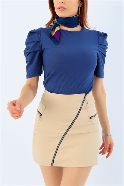 İndigo Büzgülü Likralı Bluz 34087