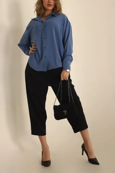 İndigo Charmy Kumaş Oversize Gömlek 231547