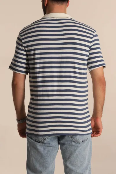 İndigo Çizgili Relaxed Fit Polo Yaka Erkek Triko Tişört 276751