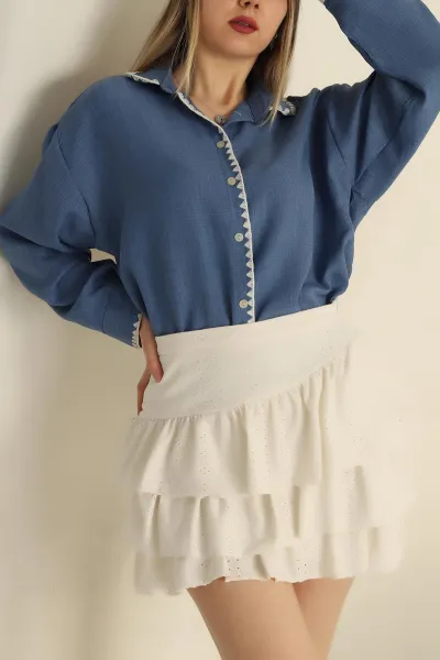 İndigo Çoban Dikiş Keten Gömlek 249763