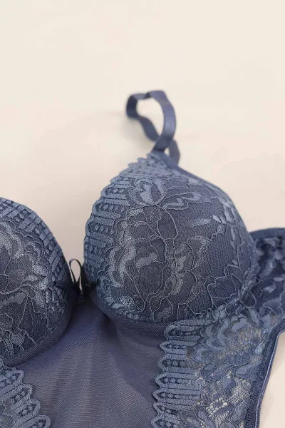 İndigo Dantel İşlemeli Destekli Bodysuit 374863