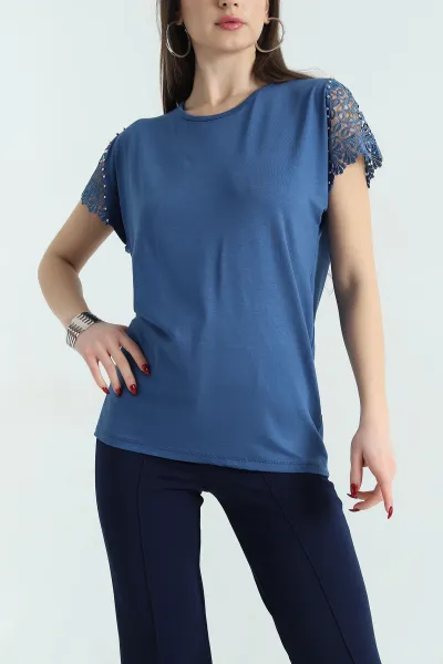 İndigo Dantelli İncili Çilek Bluz 334545