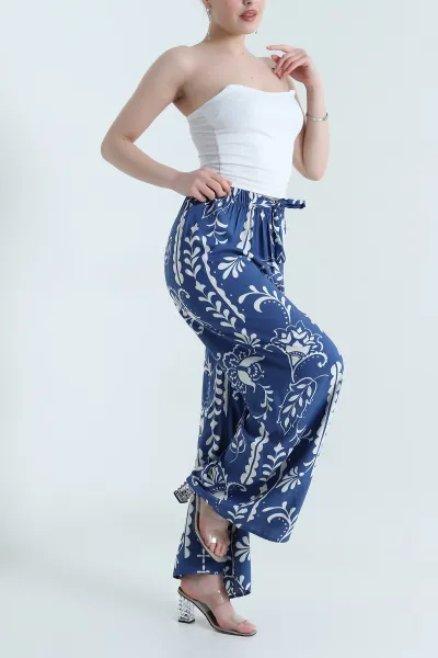 İndigo Desenli Dokuma Kadın Pantolon 456142