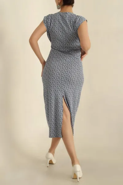 İndigo Desenli Helen Kumaş Elbise 269357