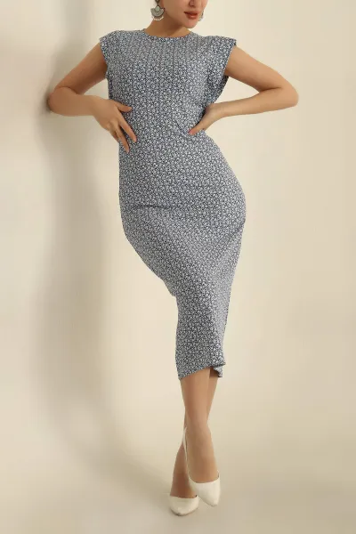 İndigo Desenli Helen Kumaş Elbise 269357
