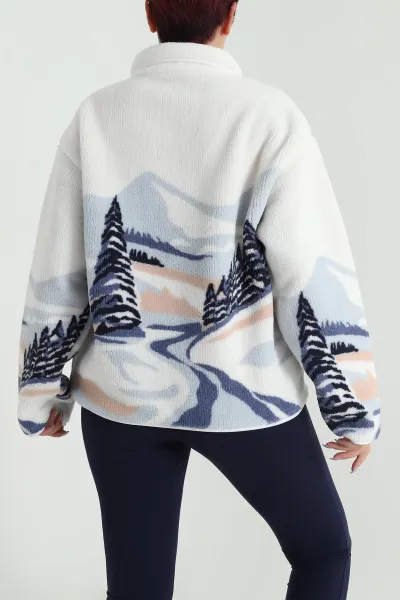 İndigo Desenli Uzun Kollu Teddy Kadın Sweat 482454