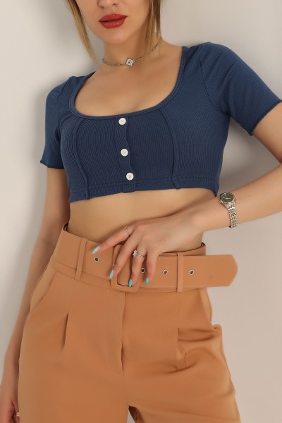 İndigo Düğmeli Likralı Crop 174174