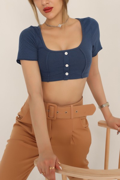 İndigo Düğmeli Likralı Crop 174174