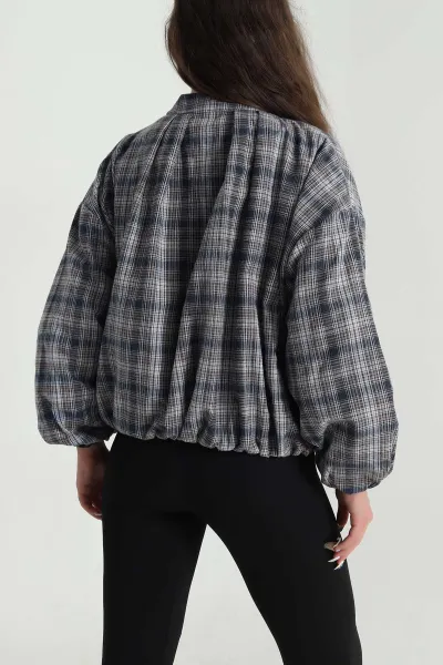 İndigo Ekose Bomber Kadın Mevsimlik Mont 484489