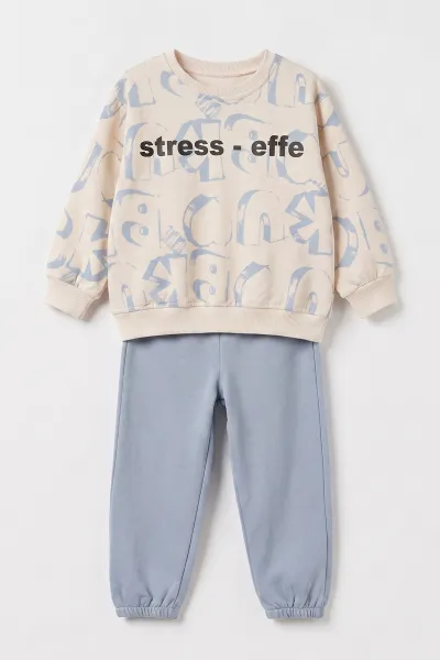 İndigo Ekru (1-5 Yaş) Yazı Baskılı 2 İp Erkek Çocuk Takım 479009