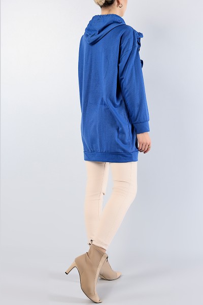 İndigo Fırfır Tasarımlı Kapüşonlu Sweat Tunik 79463