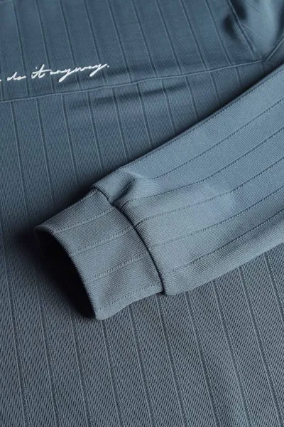İndigo Fitilli Nakışlı Bisiklet Yaka Erkek Sweatshirt 396905