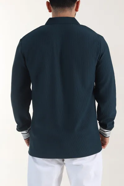 İndigo Fitilli Yarım Fermuarlı Dik Yaka Erkek Sweatshirt 404810