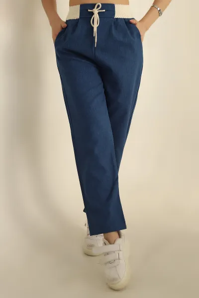 İndigo Gipe Lastikli Dokuma Pantolon 254041