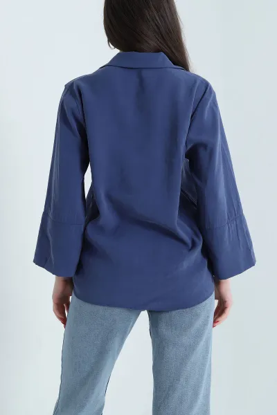 İndigo Gizli Pat Oversize Modal Kadın Gömlek 440204