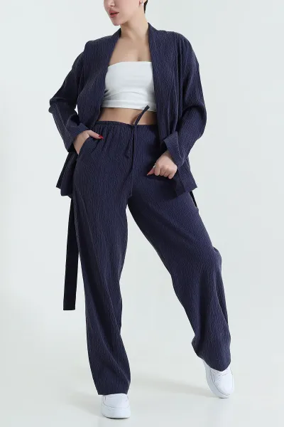 İndigo Gofre Kimono Pantolon Kadın İkili Takım 429933