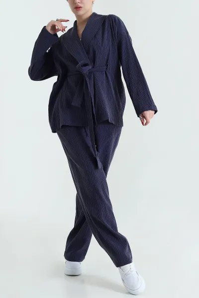 İndigo Gofre Kimono Pantolon Kadın İkili Takım 429933