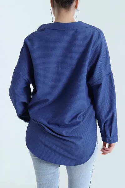 İndigo Gofre Kumaş Kadın Gömlek Tunik 456628