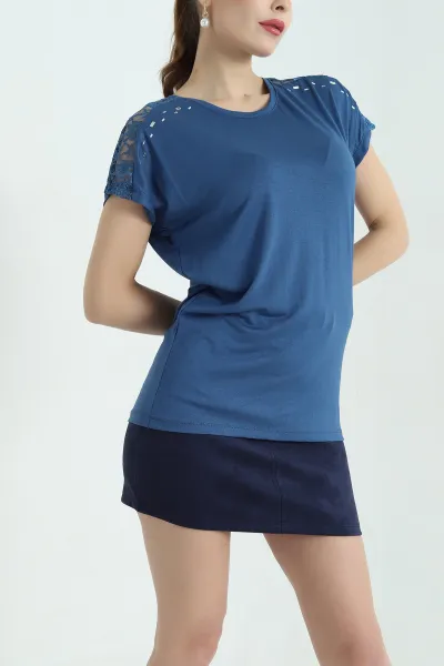 İndigo Güpürlü Taşlı Viskon Bluz 335913