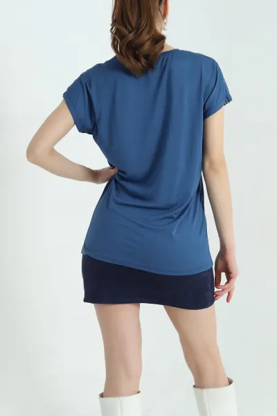 İndigo Güpürlü Taşlı Viskon Bluz 335913