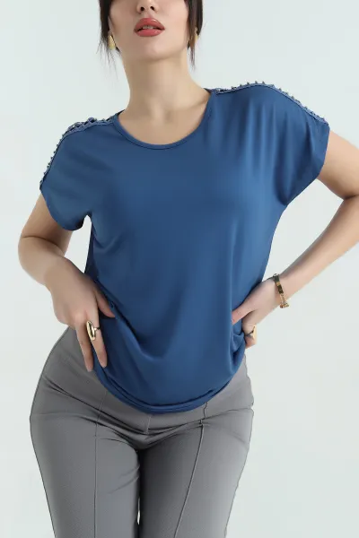 İndigo İncili Dantelli Çilek Bluz 334552
