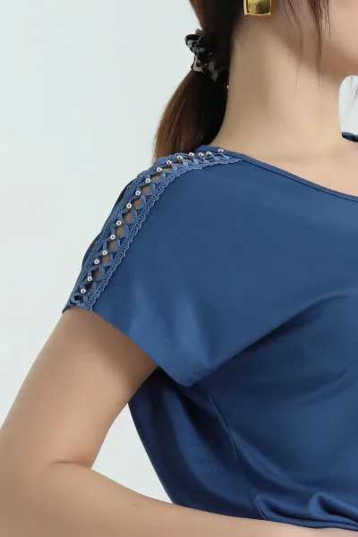 İndigo İncili Dantelli Çilek Bluz 334552