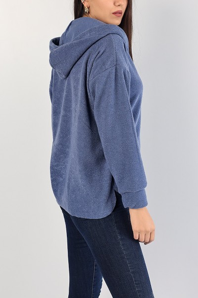 İndigo Kapüşonlu Polarlı Bayan Sweat 83541