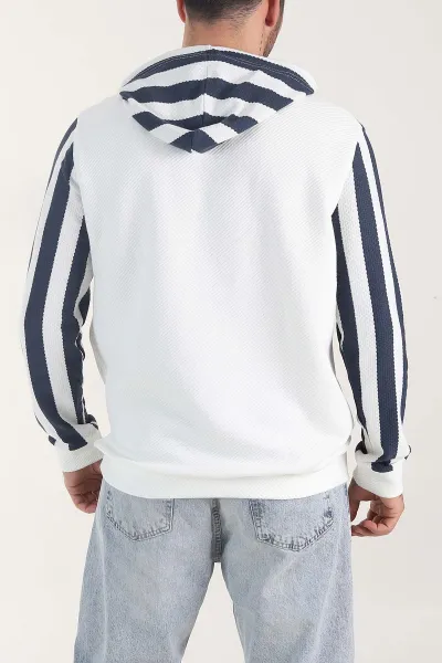 İndigo Kapüşonlu Şerit Detaylı Erkek Sweatshirt 408068