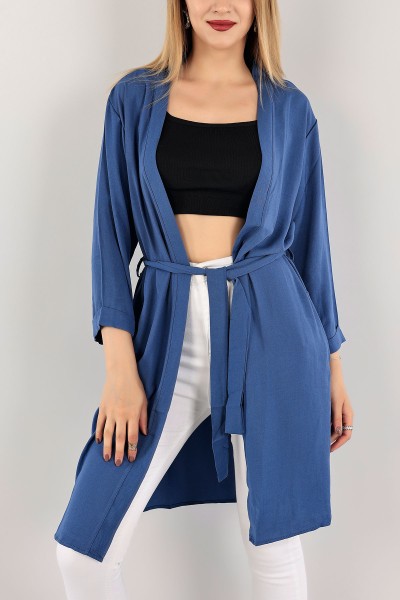 İndigo Kemerli Duble Kol Kimono Hırka 116412