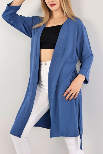 İndigo Kemerli Duble Kol Kimono Hırka 116412