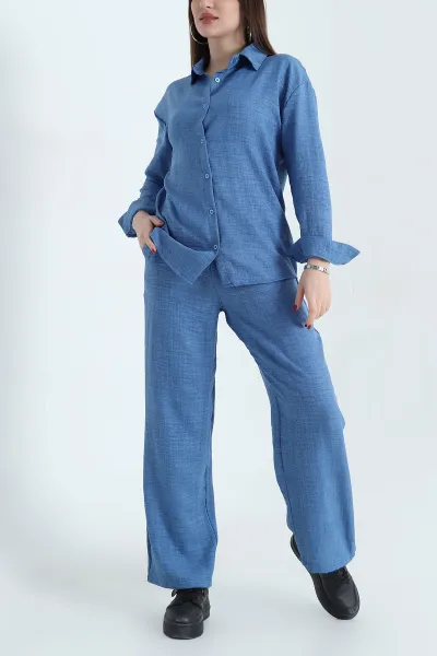 İndigo Keten Gömlek Pantolon İkili Takım 338199