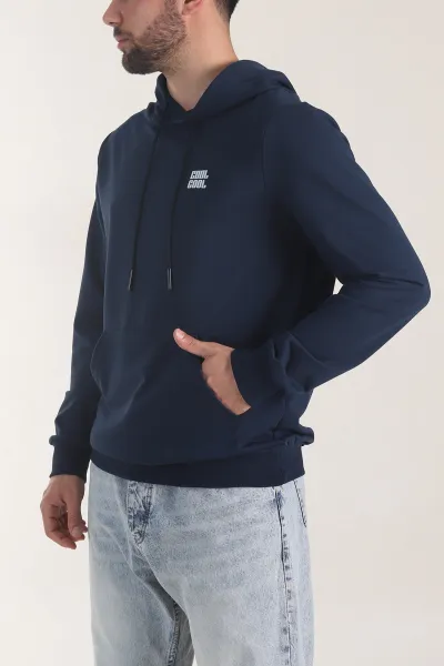İndigo Kompak Kumaş Baskılı Cepli Erkek Sweatshirt 405617