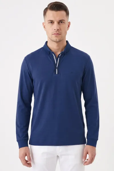 İndigo Mavi Düğmeli Oysho Kumaş Erkek Sweatshirt 482870