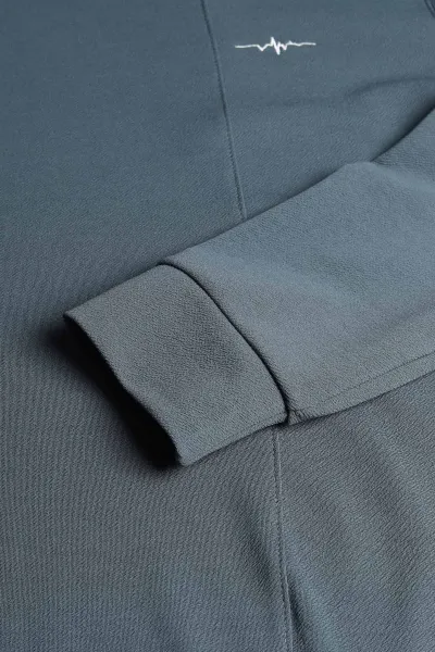 İndigo Nakış Detaylı Bisiklet Yaka Erkek Sweatshirt 396258