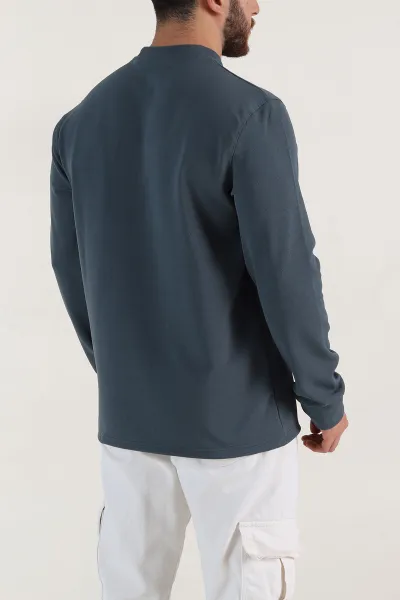 İndigo Nakış Detaylı Bisiklet Yaka Erkek Sweatshirt 396258