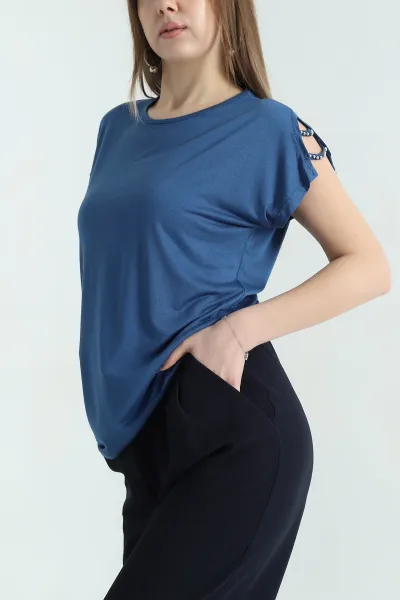 İndigo Omuz Detay Viskon Bluz 335920