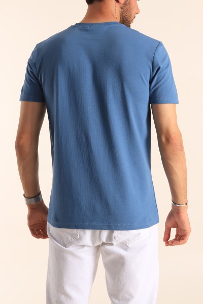 İndigo Oversize Göğüs Kabartma Yazılı Erkek Tişört 181425
